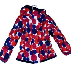 Lands End Girls 3T Polka A Dot Pink Blue Red Hooded Winter Puffer Jacket